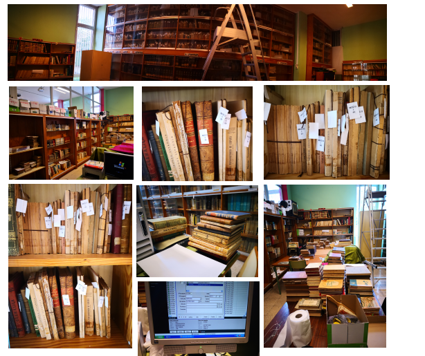 Imágenes del área de trabajo del fondo histórico de la biblioteca